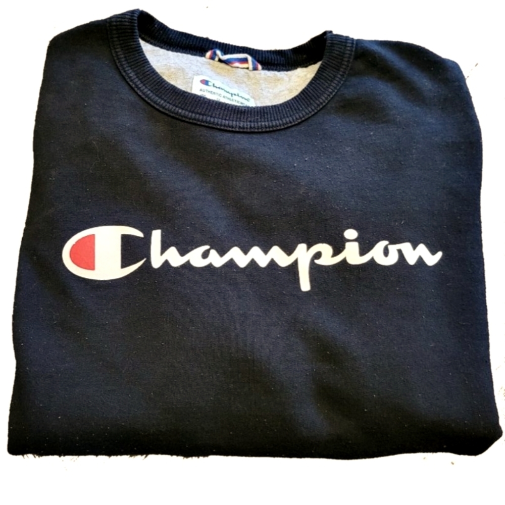 Champion Mens Crew Neck Sweatshirt Black Size L